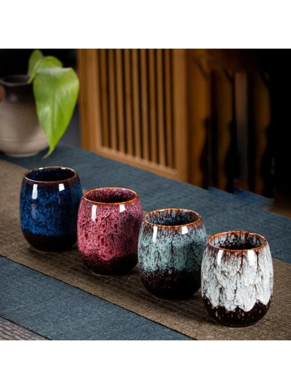 Set of 4 Ceramic Teacups & Sake Cups - Japanese Asian Pottery Gift Set